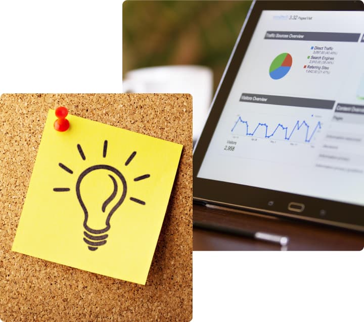 laptop-screen-showing-statistics-with-a-sticky-note-showing-a-bulb
